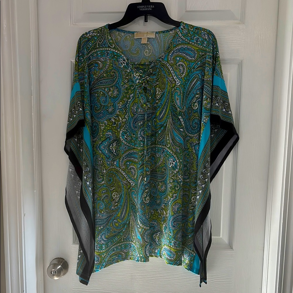 Michael Kors Blue and Green Paisley Top 1X